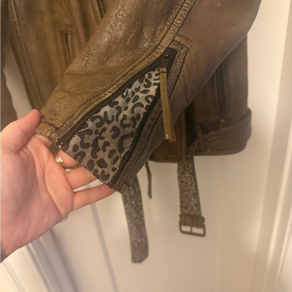 Free People We The Free Over You Brown Oversized Leather Leopard Moto Jacket - Picture 9 of 13